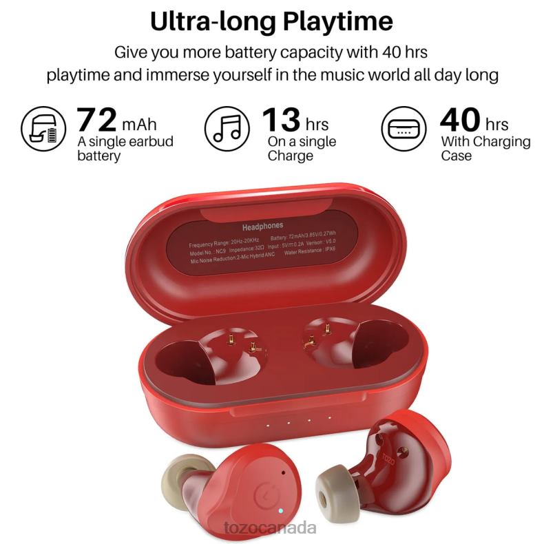 Headphones TOZO NC9 Red D824411