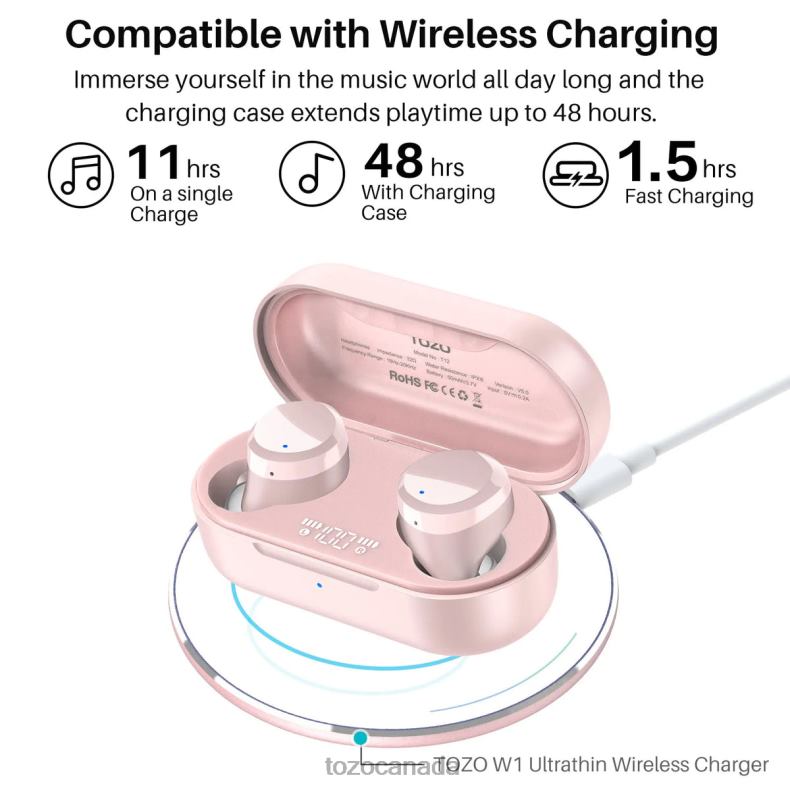 Headphones TOZO T12 Rose Gold D824449